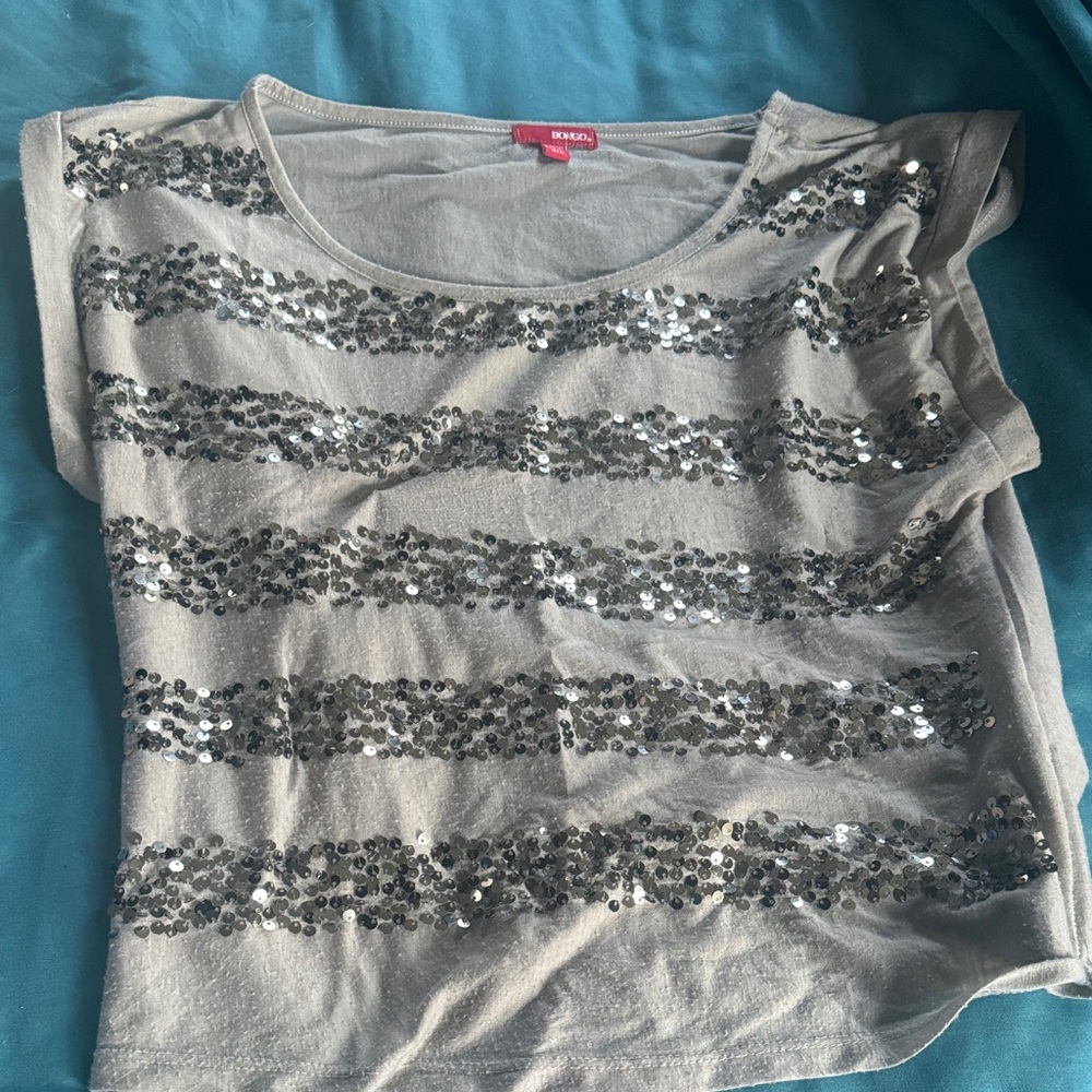 Chic Silver Sequin Striped Top